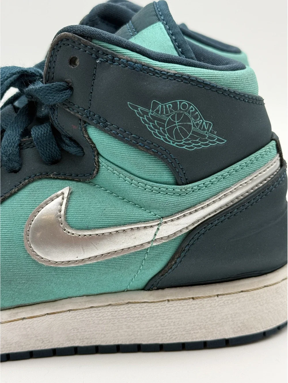 Nike Air Jordan 1 Mid Teal and Black Sneakers, Youth Size 6